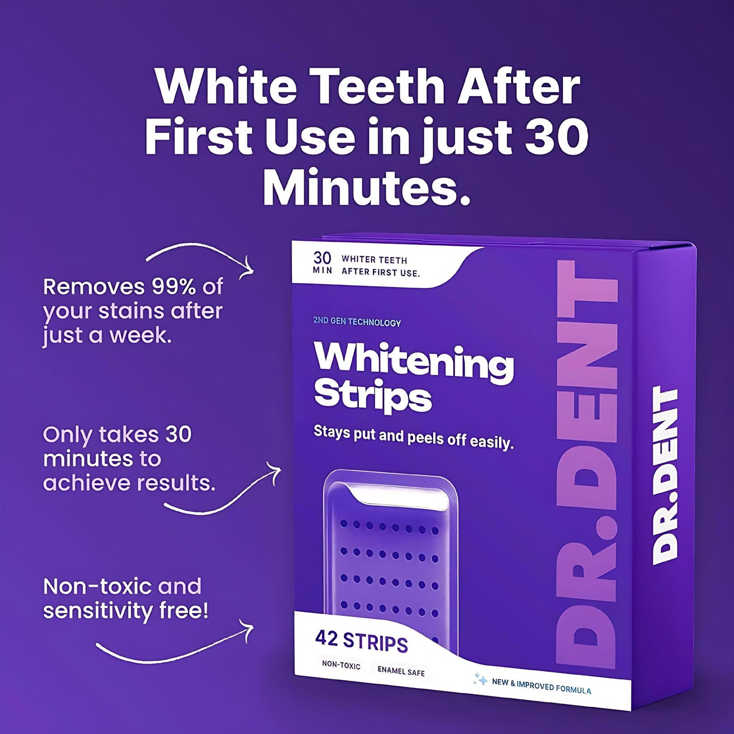 Purple Whitening Strips – 7/21 Sessions | Peroxide-Free, Non-Sensitive