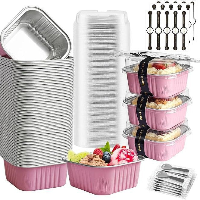 Mini Aluminum Foil Cake Pans with Lids & Spoons – Disposable Baking Cups