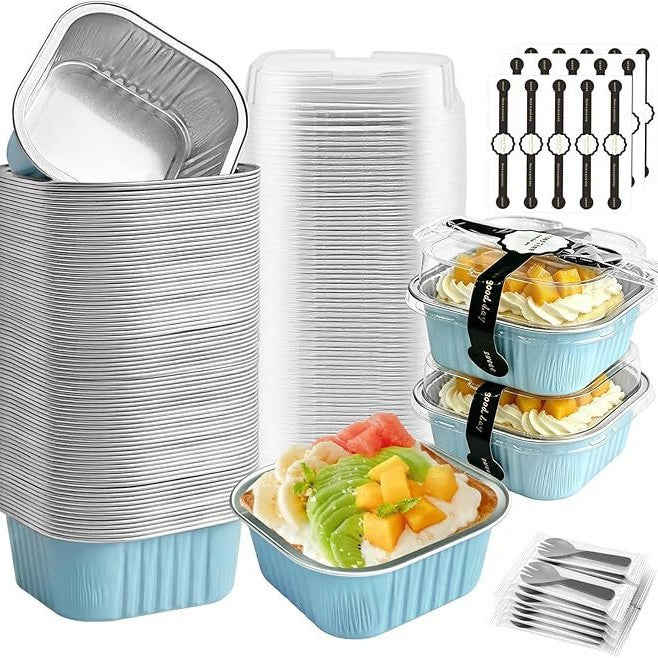 Mini Aluminum Foil Cake Pans with Lids & Spoons – Disposable Baking Cups