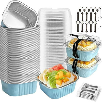 Mini Aluminum Foil Cake Pans with Lids & Spoons – Disposable Baking Cups
