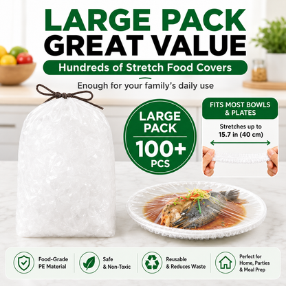 🔥 100PCS Stretch Food Covers – Cover Any Bowl or Plate in Seconds! Fresh, Clean & Mess-Free 🥗✨
