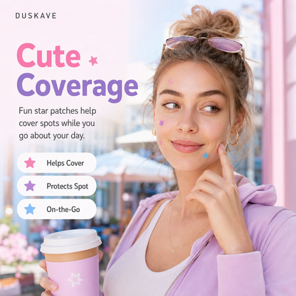 🌟 Duskave™ Colorful Star Pimple Patches – Cute Hydrocolloid Spot Care That Absorbs Gunk & Helps Flatten Breakouts – 40 Count