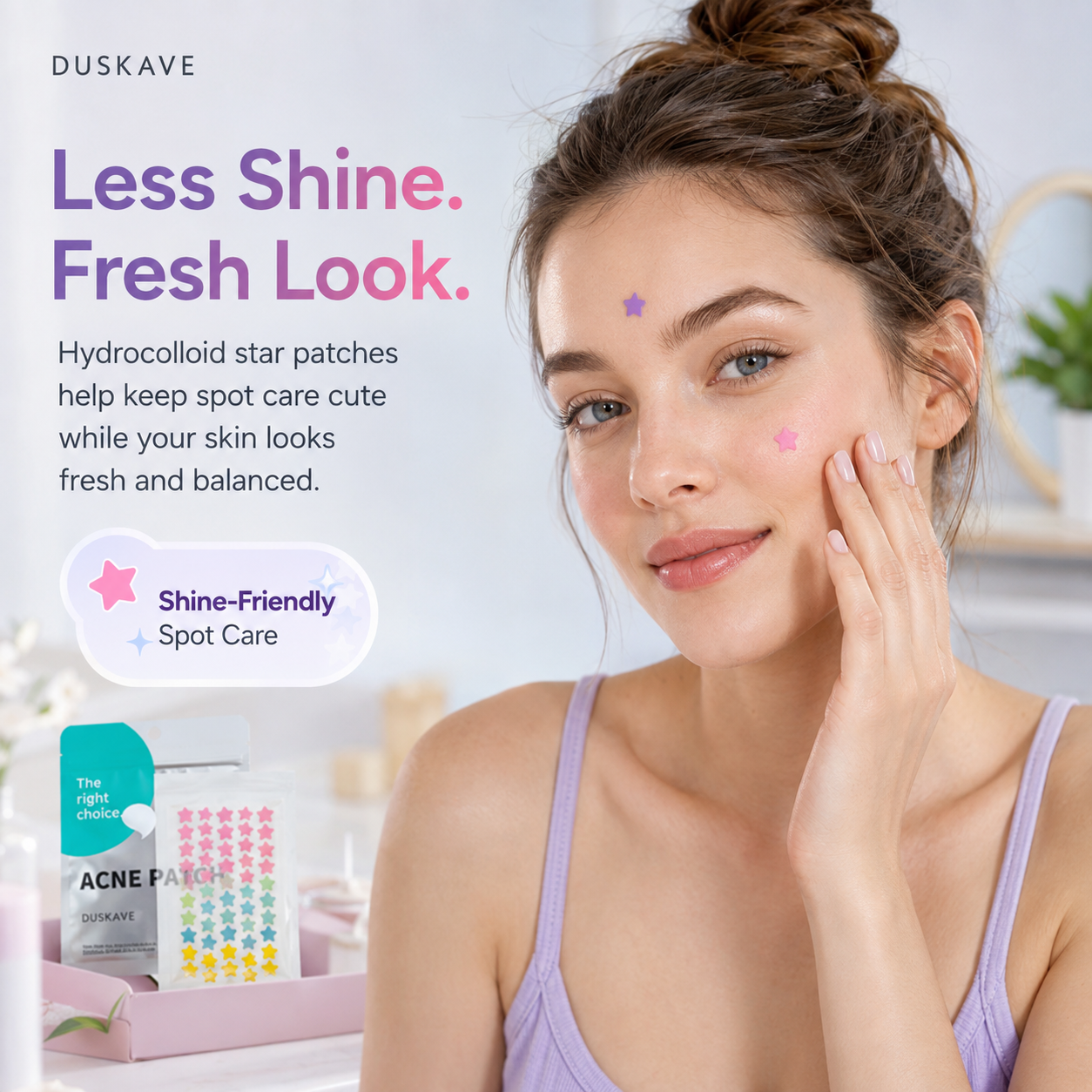 🌟 Duskave™ Colorful Star Pimple Patches – Cute Hydrocolloid Spot Care That Absorbs Gunk & Helps Flatten Breakouts – 40 Count
