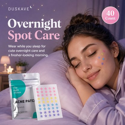 🌟 Duskave™ Colorful Star Pimple Patches – Cute Hydrocolloid Spot Care That Absorbs Gunk & Helps Flatten Breakouts – 40 Count