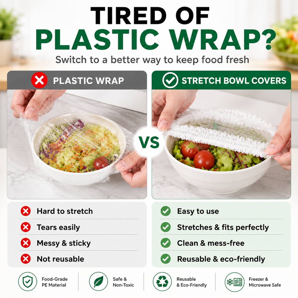 🔥 100PCS Stretch Food Covers – Cover Any Bowl or Plate in Seconds! Fresh, Clean & Mess-Free 🥗✨