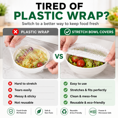 🔥 100PCS Stretch Food Covers – Cover Any Bowl or Plate in Seconds! Fresh, Clean & Mess-Free 🥗✨