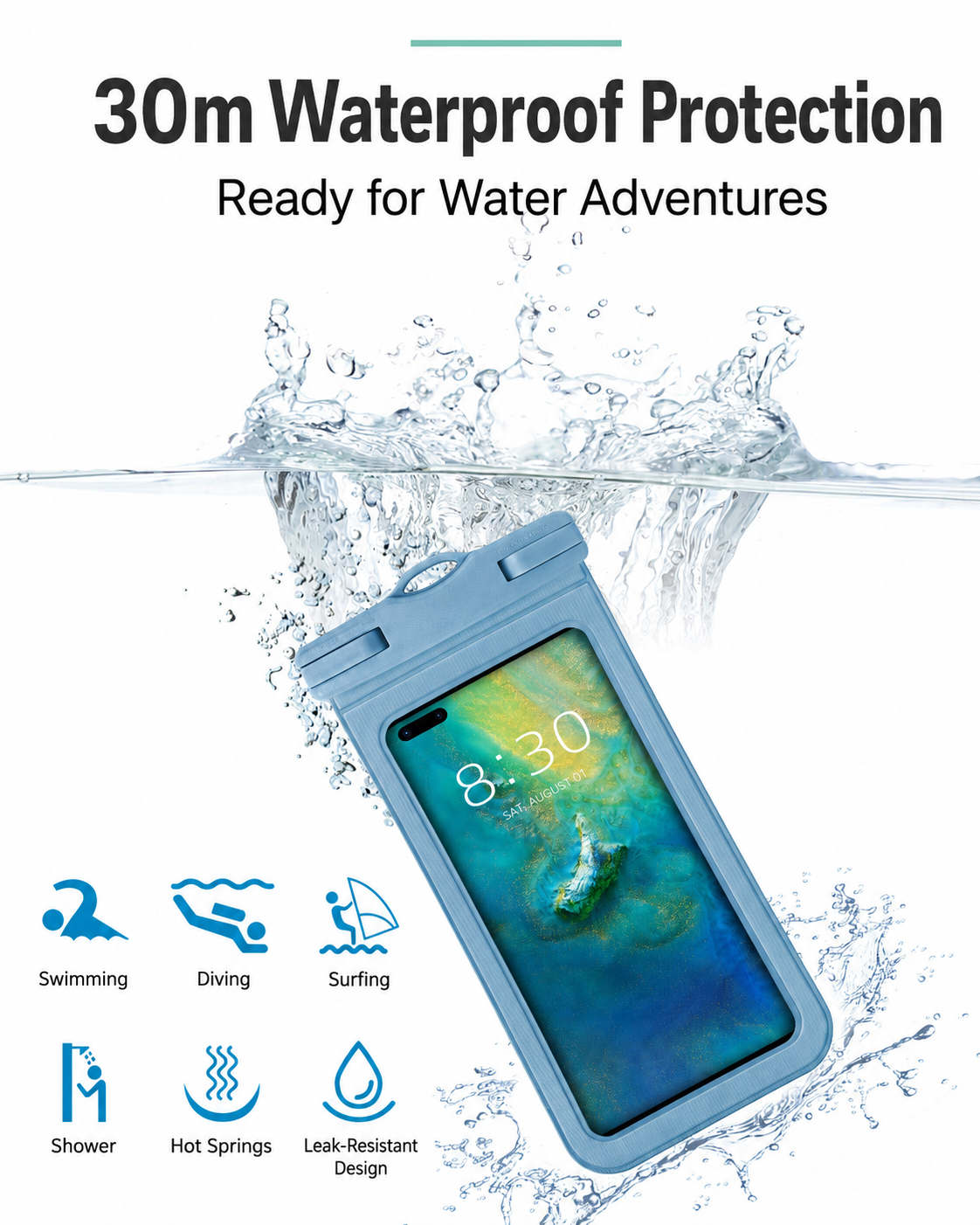 Universal Waterproof Phone Pouch with Touchscreen & Secure Lock for Swimming, Beach & Travel