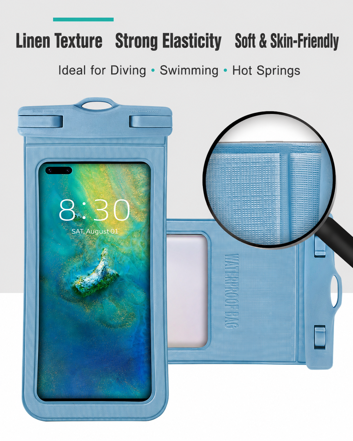 Universal Waterproof Phone Pouch with Touchscreen & Secure Lock for Swimming, Beach & Travel