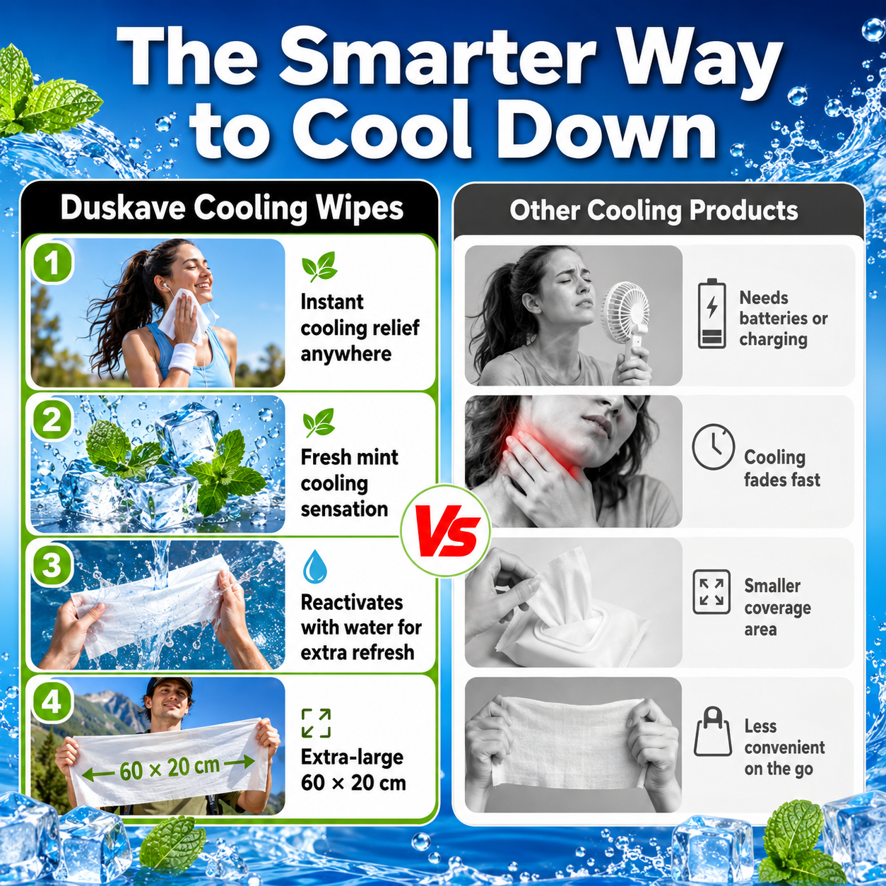 Duskave Extra-Large Cooling Wipes – Instant Refreshing Body Towels