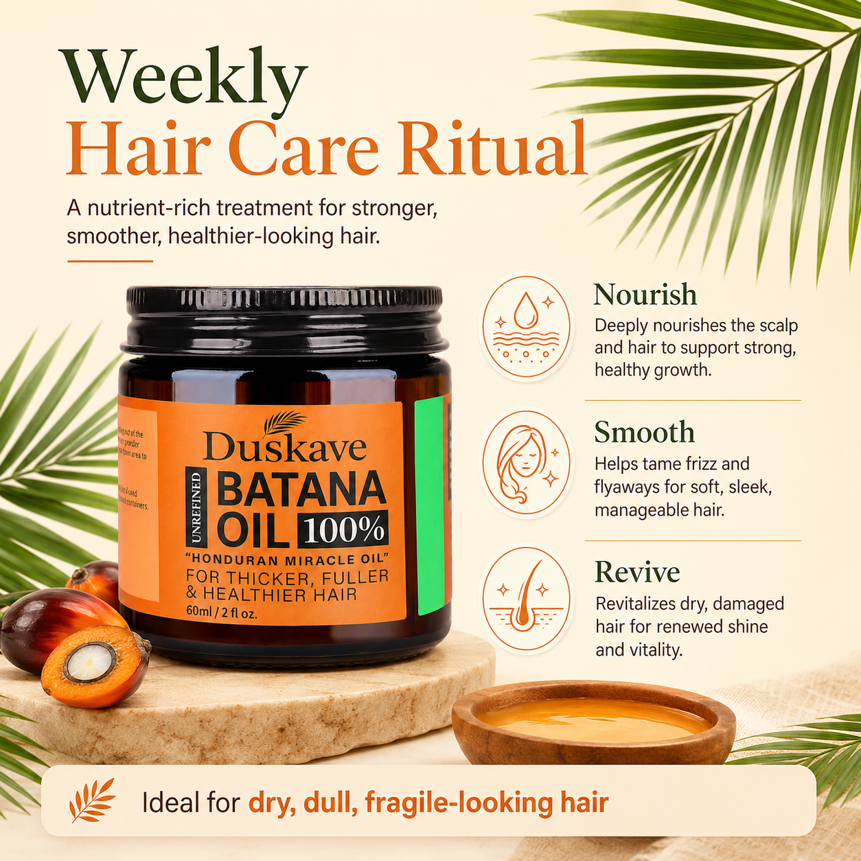 Duskave 100% Pure Honduran Batana Oil – Unrefined Hair Treatment for Fuller, Healthier-Looking Hair