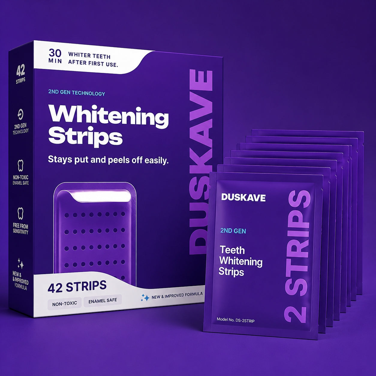 Purple Whitening Strips – 7/21 Sessions | Peroxide-Free, Non-Sensitive