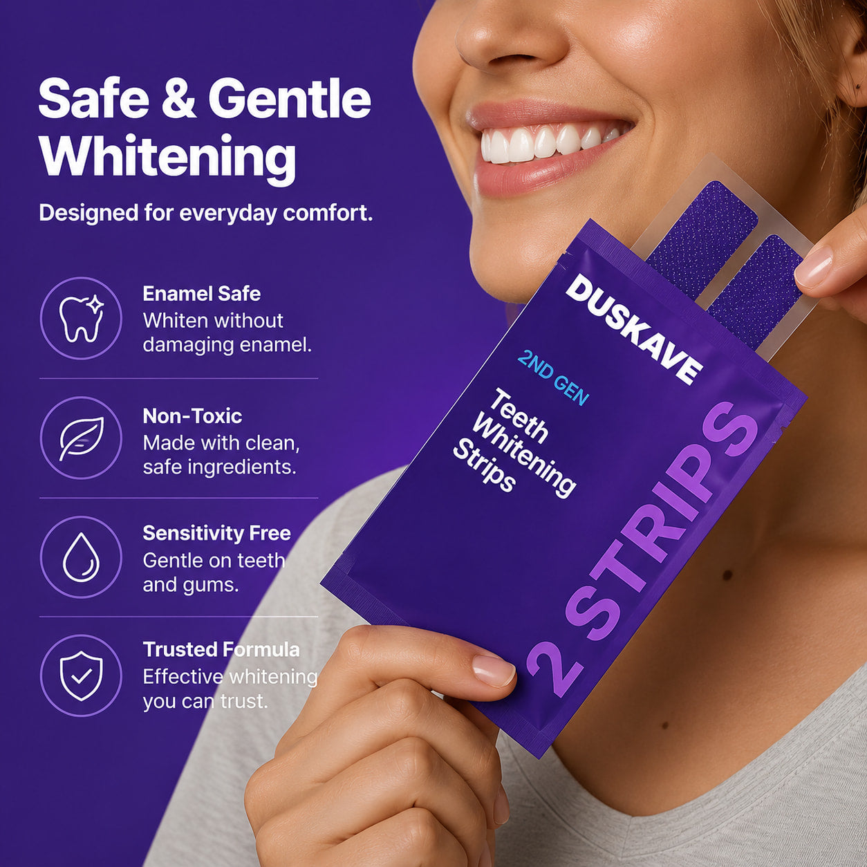 Purple Whitening Strips – 7/21 Sessions | Peroxide-Free, Non-Sensitive